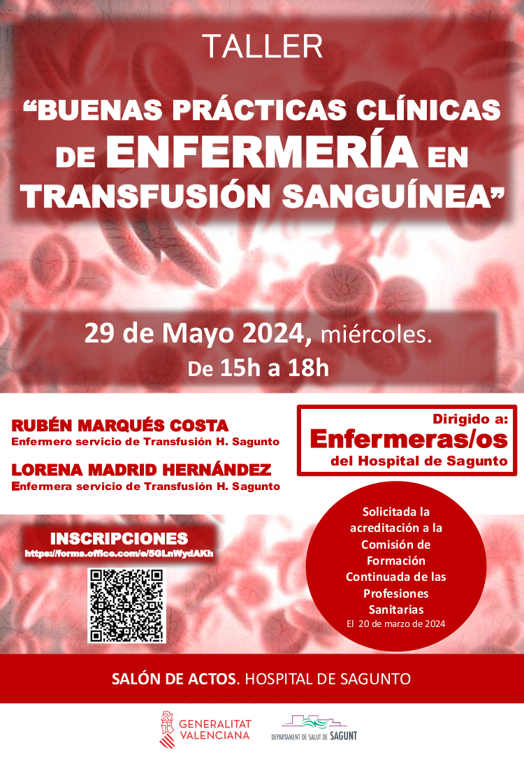 Cartel Taller Buenas Prácticas Enfermería en Transfusión Sanguínea