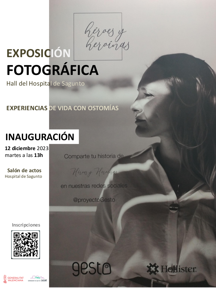 Cartel Exposición Fotográfica Héroes y Heroínas (experiencias de vida con ostomías) del 12 de diciembre del 2023.