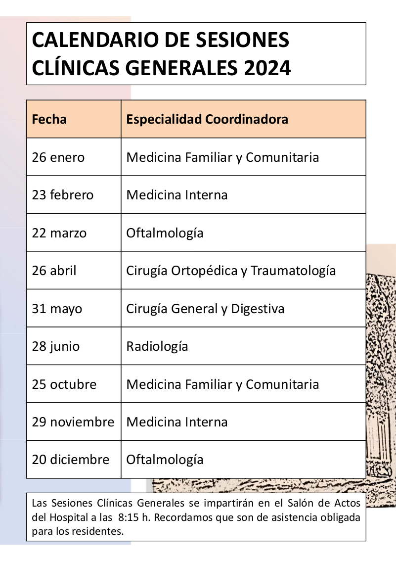 Título calendario de sesiones clínicas